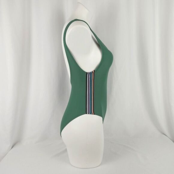 Xhilaration Green Multi Color Side Stripe Retro Scoop Back One Piece Swimsuit - Picture 3 of 15